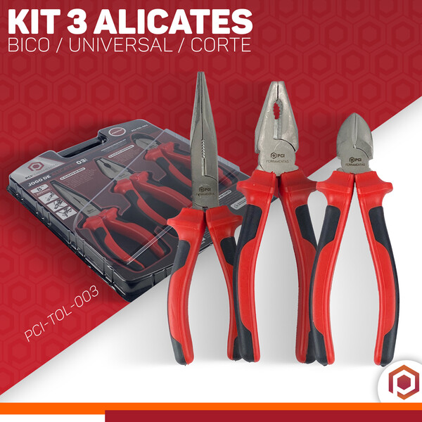 Kit jogo de 3 alicates universais corte bico 8 polegadas 20mm