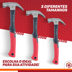 Martelo Cabo Fibra Pro 250-500 e 750gr C/ Suporte P/ Prego Imantado