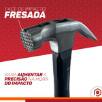Martelo Cabo Fibra Pro 250-500 e 750gr C/ Suporte P/ Prego Imantado