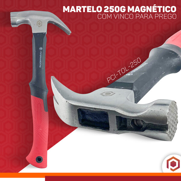 Martelo Cabo Fibra Pro 250-500 e 750gr C/ Suporte P/ Prego Imantado
