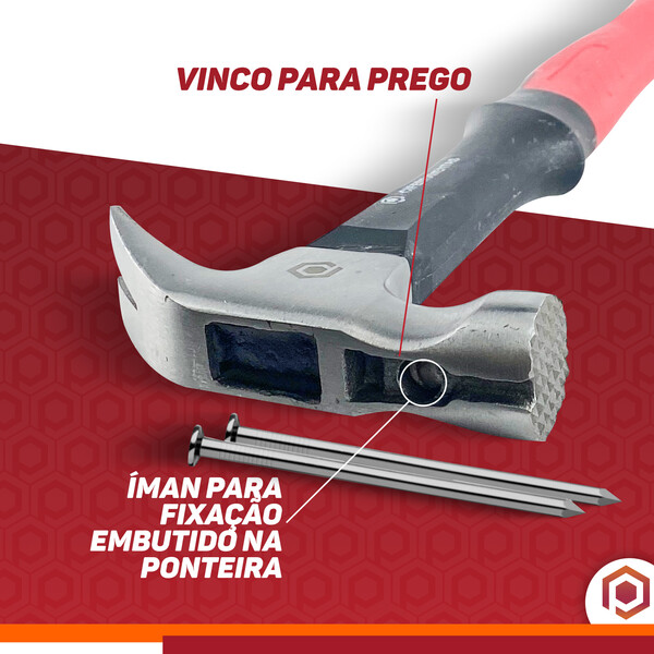 Martelo Cabo Fibra Pro 250-500 e 750gr C/ Suporte P/ Prego Imantado