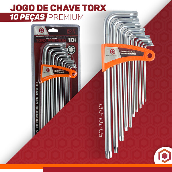 Kit 10 Chaves Hexagoniais Torx Profissional Furo No Centro