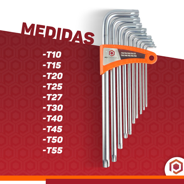 Kit 10 Chaves Hexagoniais Torx Profissional Furo No Centro