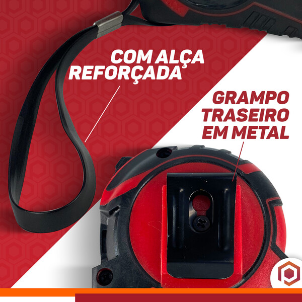Trena Aço Fita Métrica Metal Emborrachada Auto Trava 3m 5m e 7,5m 25mm