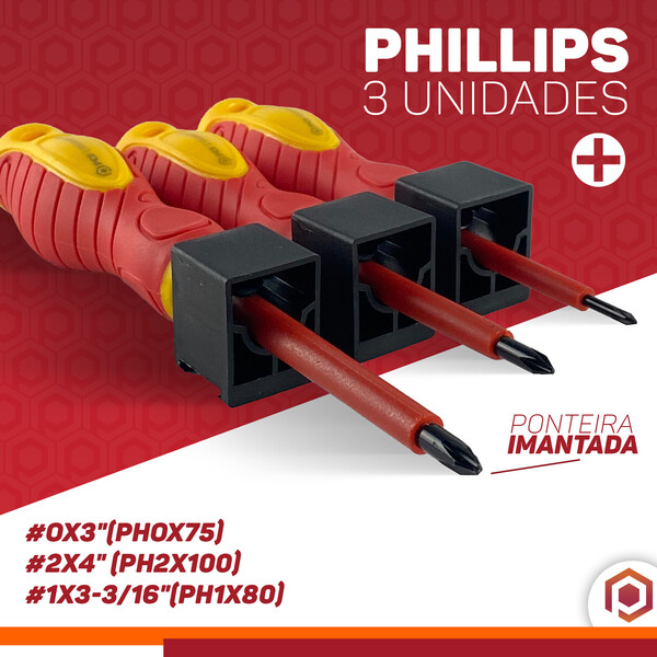 Conjunto De 6 Chaves 3 Fenda 3 Phillips Isoladas Magnéticas