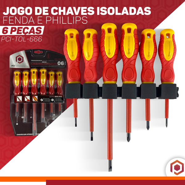 Conjunto De 6 Chaves 3 Fenda 3 Phillips Isoladas Magnéticas