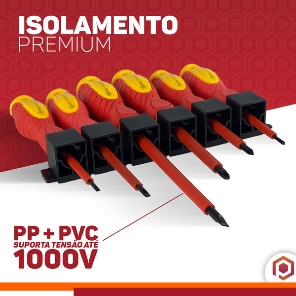 Conjunto De 6 Chaves 3 Fenda 3 Phillips Isoladas Magnéticas