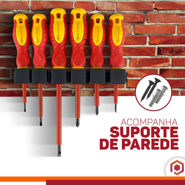 Conjunto De 6 Chaves 3 Fenda 3 Phillips Isoladas Magnéticas