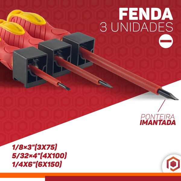 Conjunto De 6 Chaves 3 Fenda 3 Phillips Isoladas Magnéticas