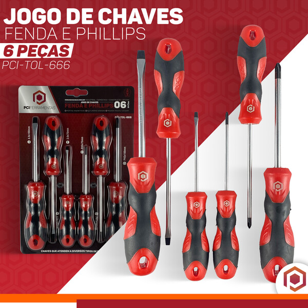 Kit Jogo De Chave De Fenda / Phillips Com 6 Peças Imantadas