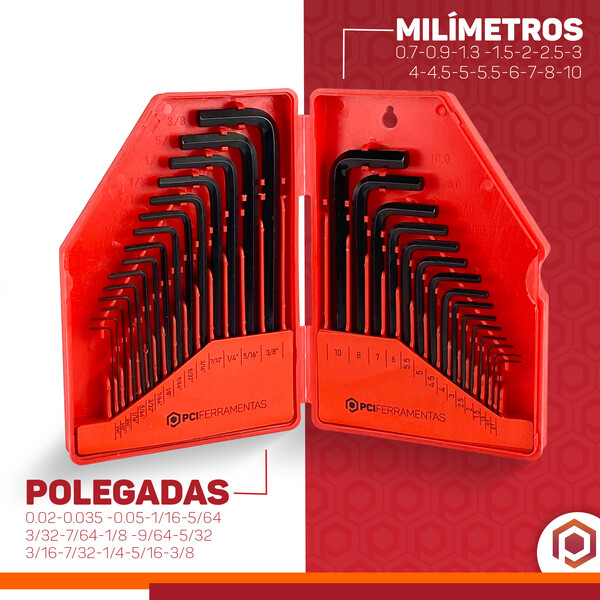 Kit 30 Chaves Hexagoniais Allen Profissional