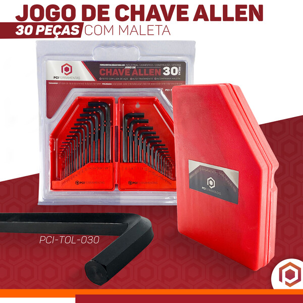 Kit 30 Chaves Hexagoniais Allen Profissional