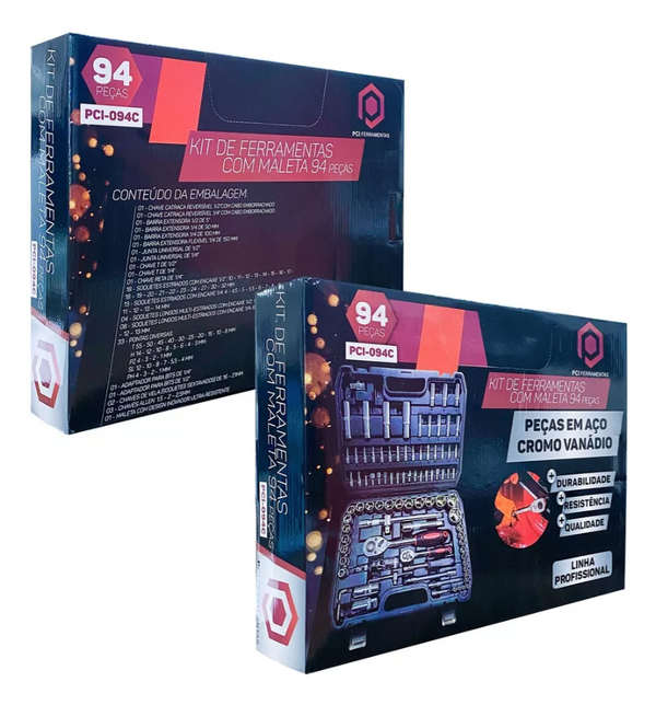 Kit Ferramenta Jogo Soquete Chave Catraca Allen 94 Peças Cromo Vánadio Pci Ferramentas
