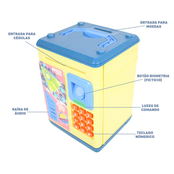 Mini Cofre Dig. Inf. Puxa Notas Biometria-foguete Amarelo