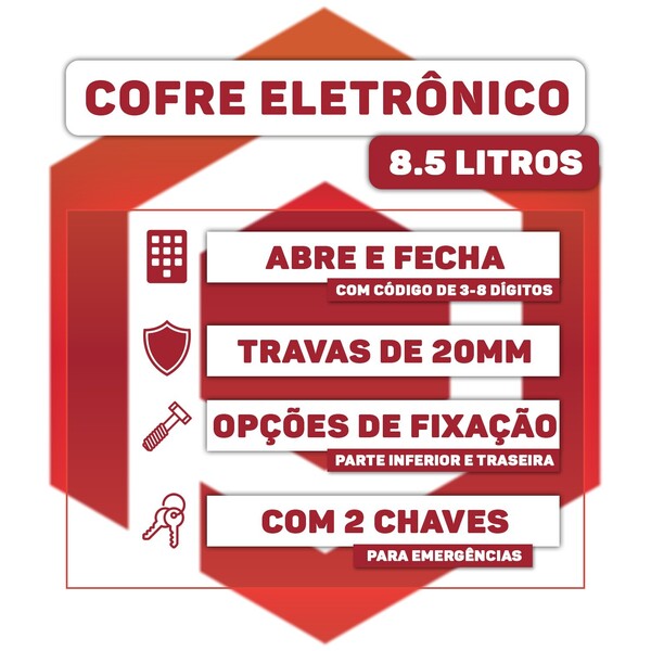 Pci Cofres Eletrônico Digital Travas 20mm 6kg 8l Chave Senha Adicionar aos favoritos R$ 298 , 99