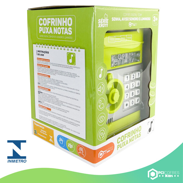 Cofre Eletronico Digital Infantil Puxa Notas VERDE