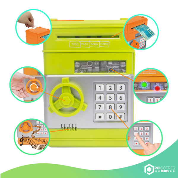 Cofre Eletronico Digital Infantil Puxa Notas VERDE