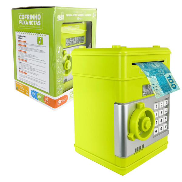Cofre Eletronico Digital Infantil Puxa Notas VERDE